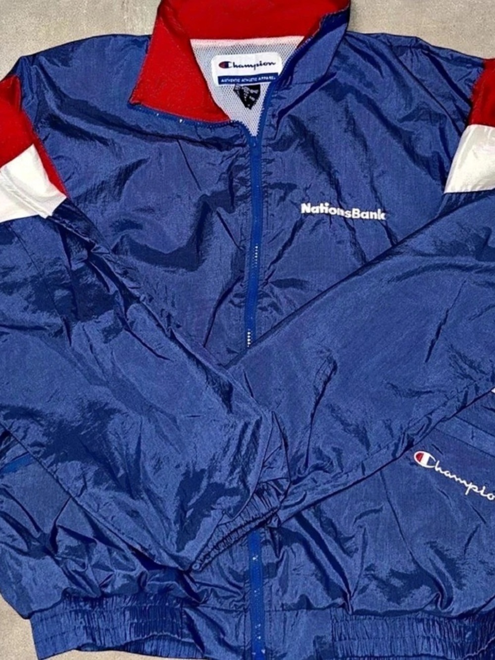 Champion Color Block Windbreaker in Blue & Red Size Large